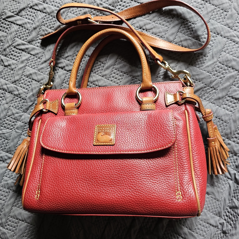 Dooney & Bourke Red and Tan Pebble Leather Satchel